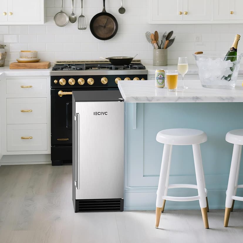 Commercial Under Counter Ice Maker Machine, 80 LBS/Day with 25 LBS Storage Bin, 15'' W Built-in & Freestanding Ice Maker, Auto-Cleaning, Ideal for Commercial Home Bar