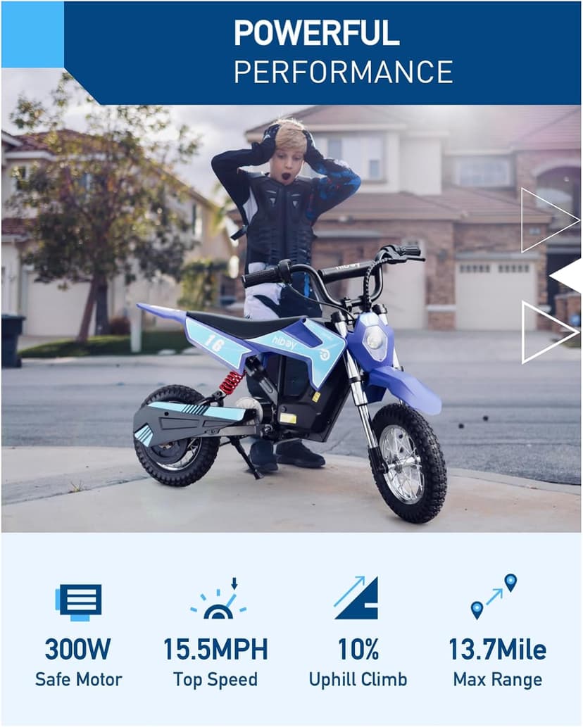 Hiboy DK1 36V Electric Dirt Bike,300W Electric Motorcycle - Up to 15.5MPH & 13.7 Miles Long-Range,3-Speed Modes Motorcycle for Kids Ages 3-10