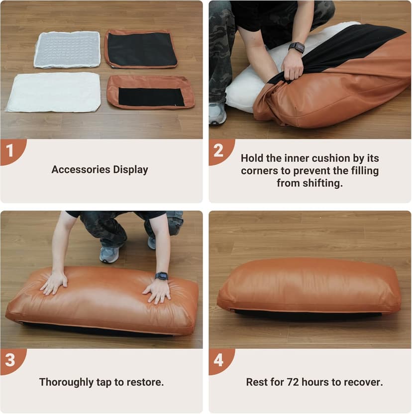 Kingfun Faux Leather 3 Seat Couch for Living Room, Mid Century Modern Sofa with Rolled Arms and Deep Seats, Fluffy Comfort for Apartment, Easy to Assemble, Chestnut