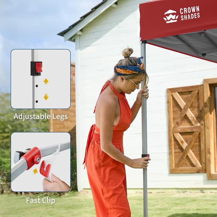 CROWN SHADES 10x10 Pop Up Canopy with 1 Side Wall - Beach Tent with One Push Setup - Outdoor Sun Shade for Events, Parties, Camping - Gazebo with STO-N-Go Cover Bag (Red)