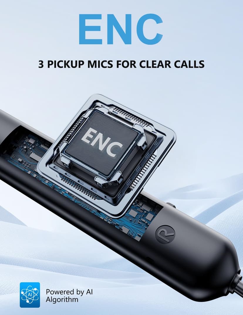 Rythflo Active Noise Cancelling Headphones, Wireless V5.3 Bluetooth Headphones with 3 AI Mics ENC, in-Ear Magnetic Neckband Earbuds 60Hrs Playtime,IPX6 Sweatproof ANC Headsets for Travel Home Office