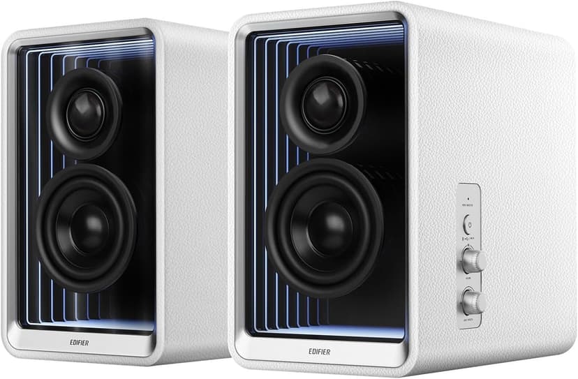 Edifier QR65 Desktop Active Monitor with 2.75" Long-Throw Aluminum Diaphragm mid-Low Drivers, Hi-Res Audio, Brilliant Light Effects, 70W Output Power Bluetooth Speakers with Stands - White