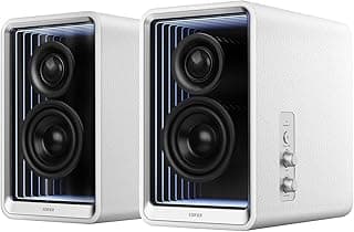 Edifier QR65 Desktop Active Monitor with 2.75" Long-Throw Aluminum Diaphragm mid-Low Drivers, Hi-Res Audio, Brilliant Light Effects, 70W Output Power Bluetooth Speakers with Stands - White