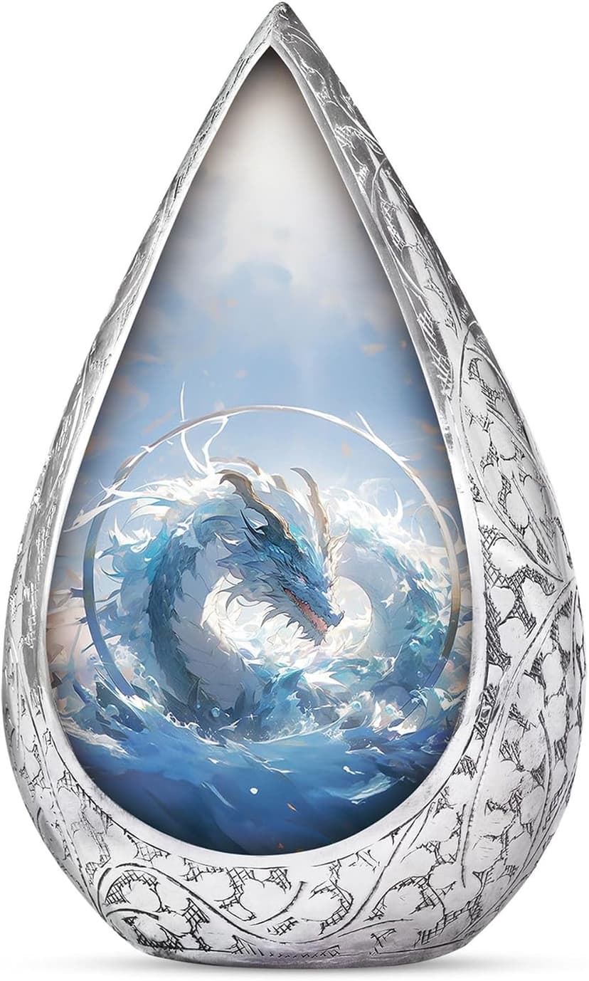 Blue Dragon Small Urn for Ashes Adult Male & Female - Straight Drop Burial Urns for Adult Human Ashes - Remembrance Gift for Loss of Husband - Decorative Cremains Holder for Dad (3 Inch) B0FBRS9T8T