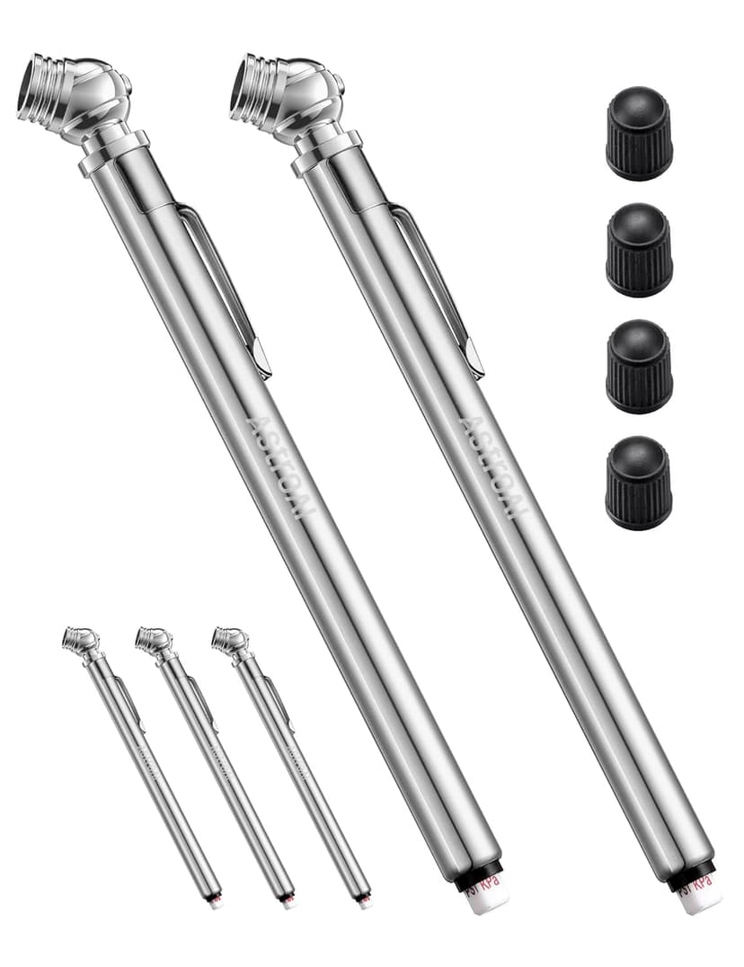 AstroAI Pencil Tire Pressure Gauge 2 Pack 10-75PSI, Calibrated to ANSI B40.1 Grade B (2%), Stainless Steel Body, Metal Made Nozzle 3 Measurements for Cars, Bikes, Vehicles