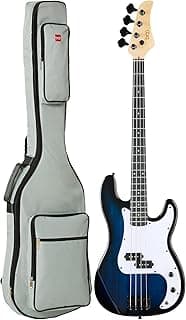 Best Choice Products Full Size Beginner 4-String Electric Bass Guitar, Wooden PB-Style Bass Starter Set w/Padded Carrying Case - Hollywood Blue/White