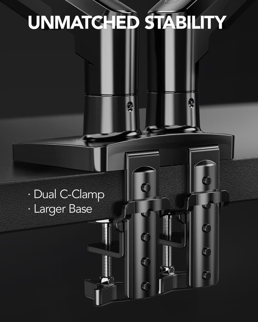 HUANUO FlowLift™ Dual Monitor Stand, Fully Adjustable Gaming Monitor Desk Mount for 13–32″ Computer Screens, Full Motion VESA 75x75/100x100 with C-Clamp & Grommet Base, Each Arm Holds 4.4 to 19.8 lbs