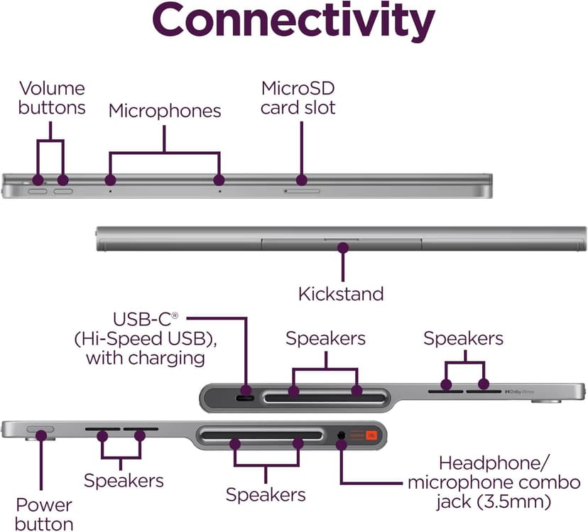 Lenovo Tab Plus - 2024 - Premium Entertainment Tablet - 8 JBL® Speakers - 11.5" 2K LCD Touch Display - 8GB Memory - 128GB Storage - MediaTek™ Helio G99 - Folio Case Included - Luna Grey