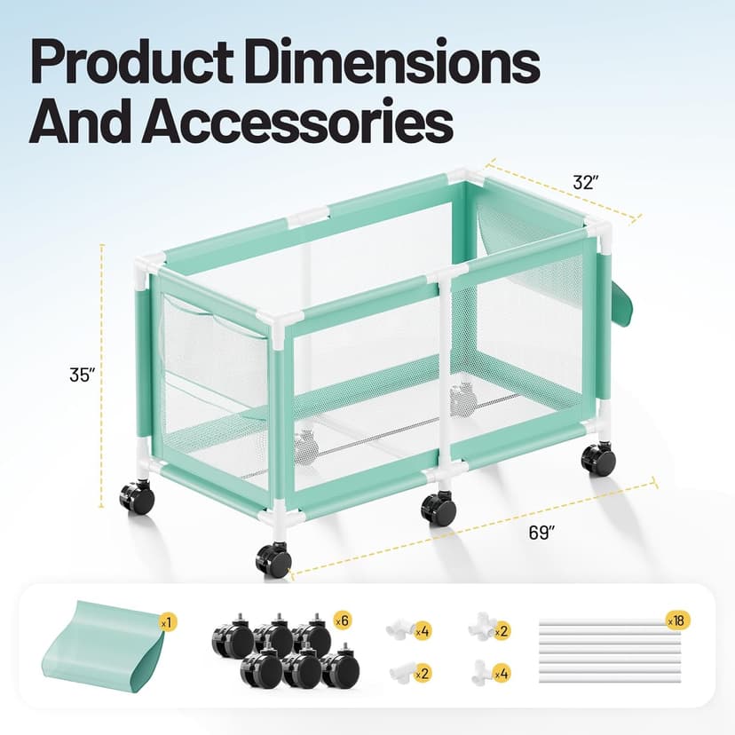 280 Gallon 69" Pool Storage Bin XXL Extra Large Swimming Pool Float Storage Bin, Pool Noodles Holder, Toys, Floats, Balls and Floats Equipment Mesh Rolling Bin for Garden Lawn, 69" Lx32 Wx35 H