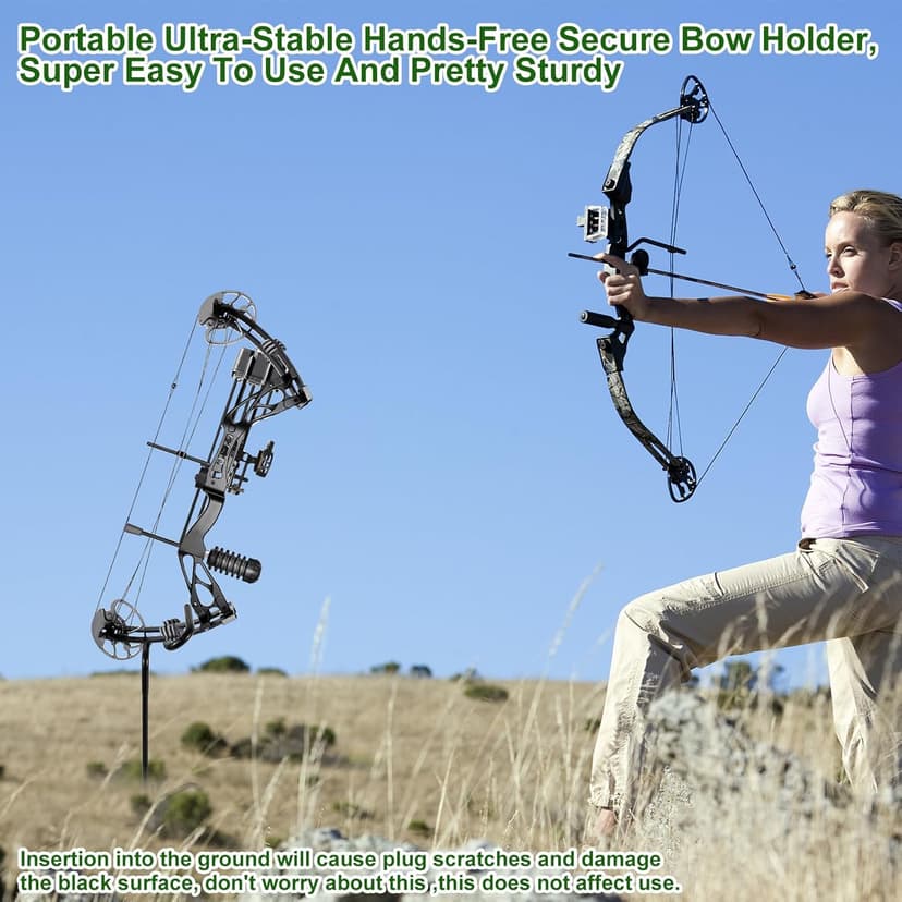 Mofuiry Ground Blind Bow Holder with Rubber Coated, Rustproof Hunting Compound Bow Holder Stable Archery Bow Stand Versatile Ground Stake Bow Holder Archery Accessories for Hunting Target Practice