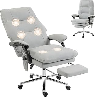HOMCOM Massage Office Chair with 6-Point Vibration, Pet-Friendly Faux Leather Ergonomic Executive Desk Chair with Double-Layer Spring Cushions, Wide Seat, High Back, Reclining, Footrest, Light Gray
