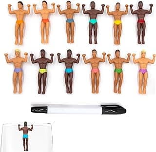 NPW Drinking Buddies Party Edition Drink Markers & Wine Glass Charms – Holiday Party Favour, Stocking Stuffer & Christmas Girls' Night Gift (12-Count, Pen Included)