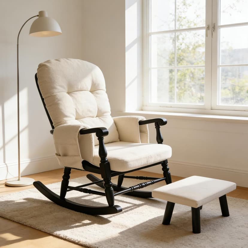 Glider Rocker Replacement Cushion Set with Storage Pockets Breathable Fine Linen Fabric & High-Resilience Foam Non-Slip Back Rocking Chair Cushion for Living Room Rocking Chair(Beige)