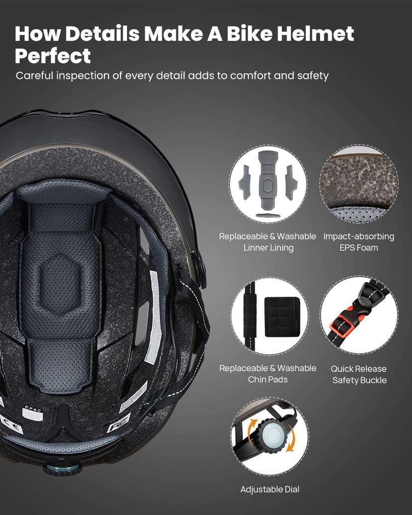 ILM Adult Bike Helmet with USB Rechargeable LED Front and Back Light Mountain&Road Bicycle Helmets for Men Women Removable Goggle Cycling Helmet E3-10L