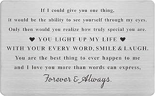 Engraved Wallet Card Inserts for Husband Boyfriend Him, Anniversary Metal Gifts, Mini Love Note for Wife Girlfriend Her, Romantic Valentines Christmas Presents
