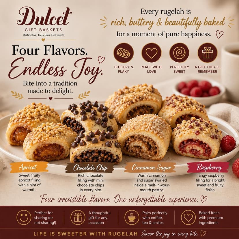 Dulcet Gift Basket - Beautiful Designed Box with Magnetic Closing Clasp - Gift Basket with Freshly Baked Gourmet Goods Each Individually Wrapped - Personalized Notes Included.