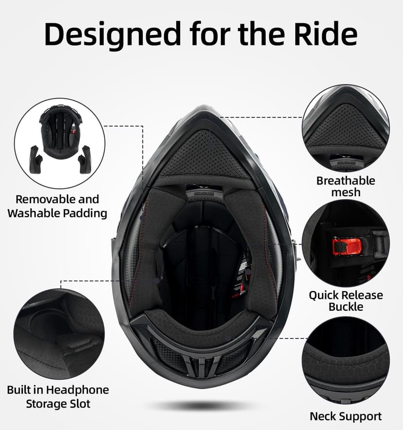 Orthrus Dual Sport Adventure Motorcycle Helmet DOT Certified for Adults, UV Protected Dual Visor & Intercom Slot, ATV UTV Dirt Bike Snowmobile Off Road Helmets