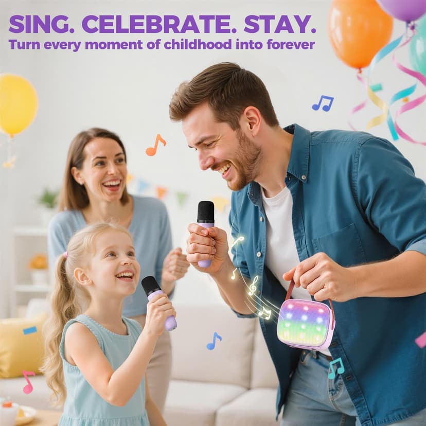 Mini Karaoke Machine with 2 Wireless Microphones, TOP Kids Gifts for Girls Ages 3, 4, 5, 6, 7, 8, 9, 10, 11, 12 +Years Old, 4-12th Christmas Birthday Toy Gift for Girls Boys Party (Purple)