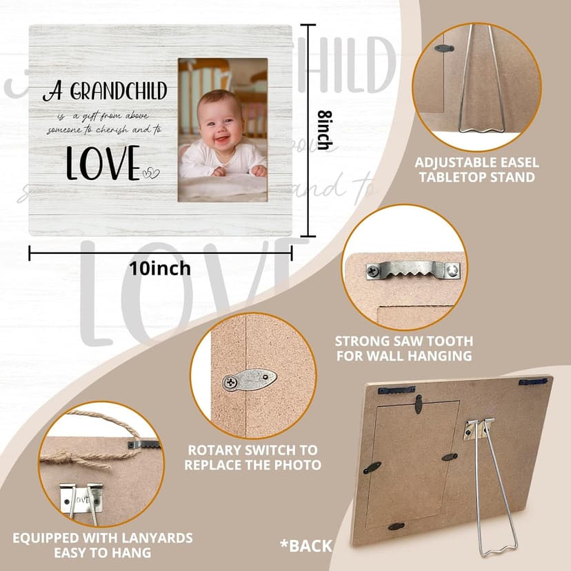 Grandparents Day Gifts, Grandparents Picture Frames, First Time Grandparent Grandma Grandpa Gifts, Grandkids Photo Frame, Grandpa Grandma Grandchildren Wood Picture Photo Frame for 4x6 Photo