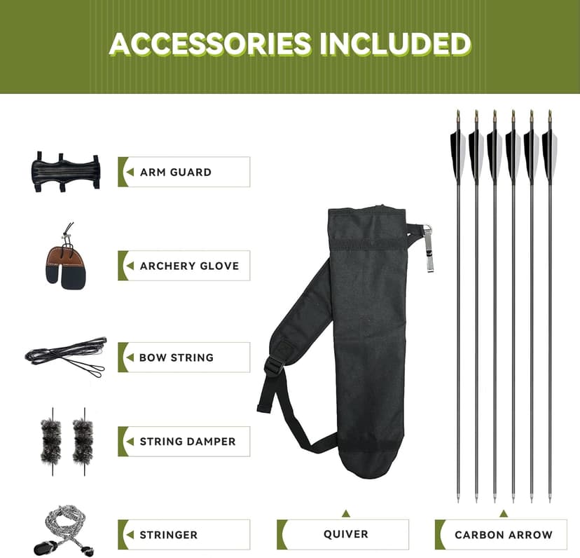 Black Hunter Recurve Bow and Arrow Set, GLURAK 60'' Wooden Takedown Recurve Bows Package, Archery Bow Kit for Target Practice and Hunting, Right Hand, 25-50 Lbs