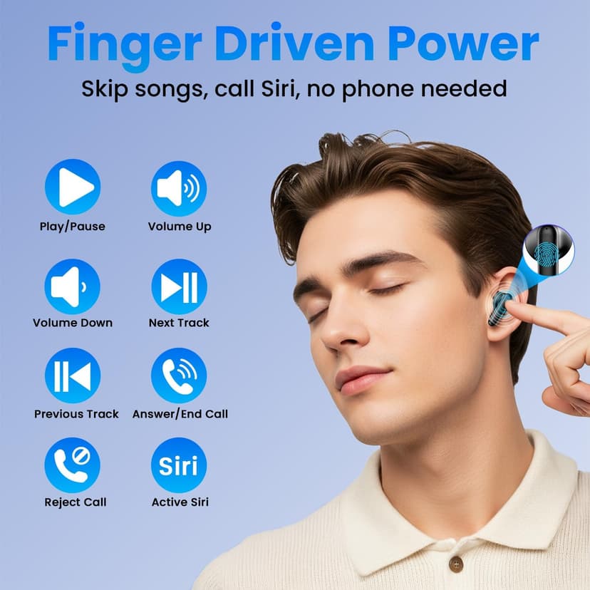 Haqquio Wireless Earbuds, Bluetooth Headphones with Deep Bass Stereo, 48H Playback Ear Buds with LED Power Display, Lightweight, IPX7, in-Ear Earphones with Mic for iPhone/Android/iPad, Black