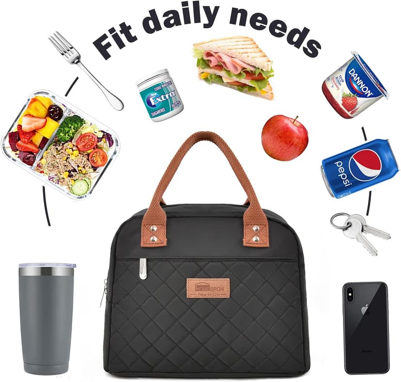 HOMESPON Insulated Lunch Bag for Women Men Adults Lunch Tote with Front Pocket Lunch Box Container Cooler Bag for Work Picnic (Black)