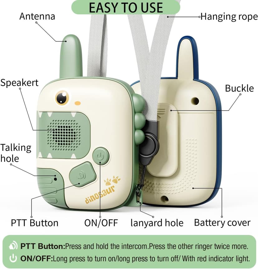 Dino Walkie Talkies for Kids,Dinosaur Toys for Kids 3-5-7,Toddler Kids Toys 2 Pack Birthday Gifts for 3 4 5 6 7 8 9 Year Old Boy Girls Toy for 3-12 Boys Outdoor Game,Easter Christmas Stocking Stuffers B0D9258QC7