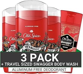 Old Spice Aluminum Free Deodorant for Men, 24/7 Odor Protection, 24/7 Freshness & Lasting Scent, Bearglove Scent, 3.0 oz with Travel Size Swagger Body Wash (Pack of 4)