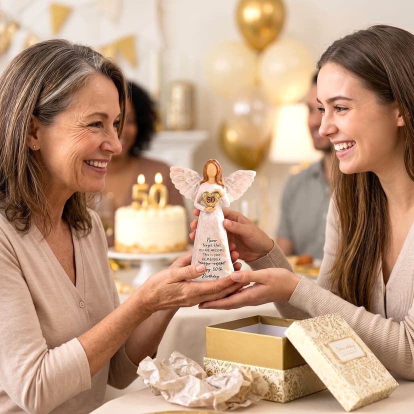 50th Birthday Gift for Her, Birthdays Party Decorations, Happy 50th Birthday Gifts for Women Friends Mom Wife Sister 50th Birthday Gifts for Women, 5.5” Angel Figurine - 50 Year Old Gift Ideas B0H2HTH8PC