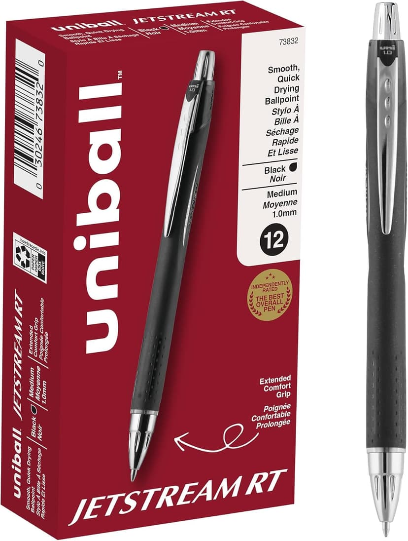 Uniball Jetstream RT 12 Pack, 1.0mm Bold Black, Wirecutter Best Pen, School Pens, Ballpoint Ink Pens - School Supplies, Ballpoint Pen, Colored Pens, Smooth Writing Pens