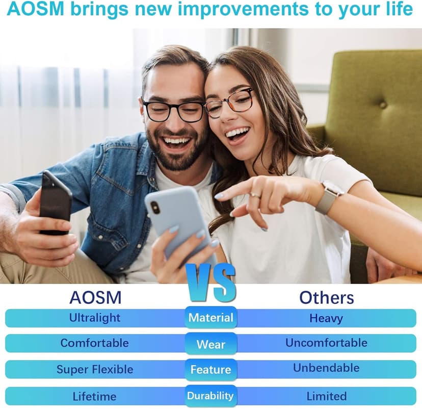 AOSM Blue Light Glasses for Men & Women,Gaming glasses Anti-Glare UV400 Protection,Blue Light Blocking to Relieve Eye Strain