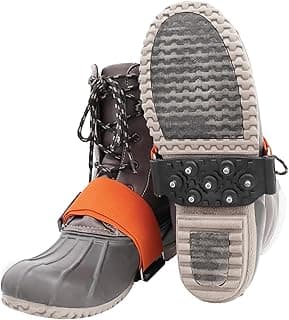 Global Glove Ice Gripster Treads Nonslip Traction Cleats for Snow and Ice, Anti-Slip Overshoe Mid-Sole Crampons with Adjustable Straps, 7 Tungsten Studs for Secure Grip, Orange and Black