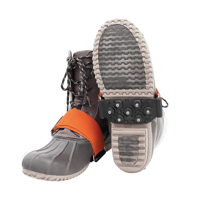 Global Glove Ice Gripster Treads Nonslip Traction Cleats for Snow and Ice, Anti-Slip Overshoe Mid-Sole Crampons with Adjustable Straps, 7 Tungsten Studs for Secure Grip, Orange and Black