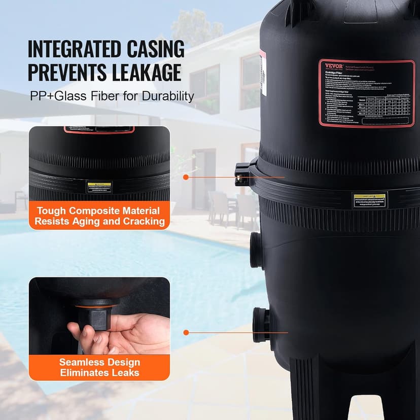 VEVOR 2025 Pro Cartridge Pool Filter Tank & Element for Above Ground & Inground Pools, Large 520-525Sq. Ft Cleaner System Compatible W/Pumps 1 to 3 HP| Up to 15311 GPH |for Pools Up to 122490 Gallons