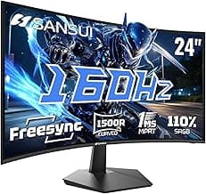 SANSUI 24 Inch Curved 160Hz Gaming Monitor,1500R Curved Gaming Monitor FHD 1080P Computer Monitor,MPRT 1ms Fast VA Display,Freesync,HDR,3000:1, HDMI2.0,DP1.4, VESA Support(ES-G24C1L HDMI Cable Incl.)