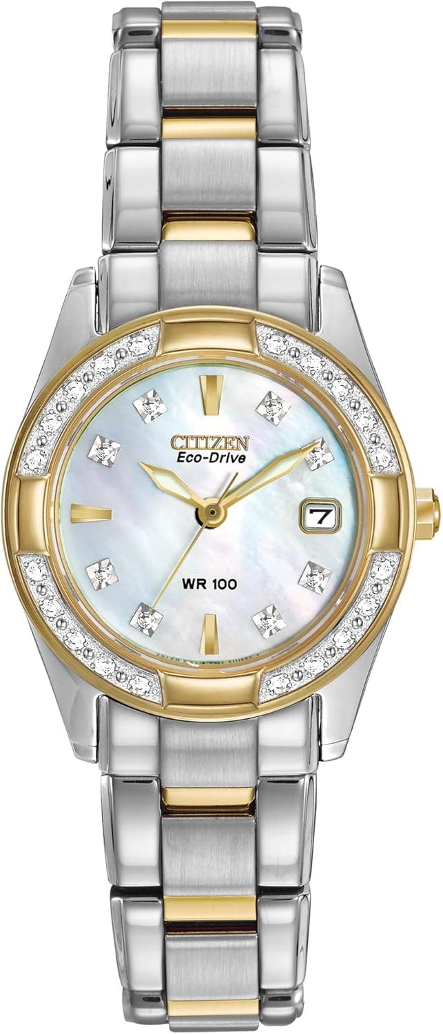 Citizen Women's Eco-Drive Dress Classic Diamond Watch in Two-Tone Stainless Steel, Mother of Pearl Dial (Model: EW1824-57D)