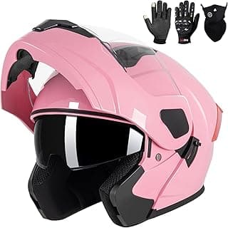 Adult Modular Motorcycle Helmets, DOT Approved Flip up Dual Visor Full Face Helmet for Men Women Moto ATV UTV Snowmobile ADV Four Wheeler Street Bike with Gloves & Mask