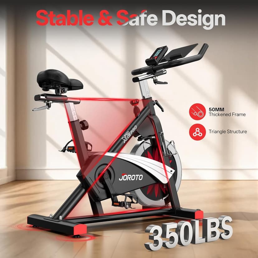 JOROTO Exercise Bike, Magnetic Stationary Bikes for Home with 40LBS Flywheel, App Supported Indoor Bike with 350LBS Weight Capacity, Low Noise,Digital Monitor,Bottle and Tablet Holder