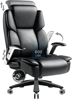 600lbs Big and Tall Office Chair, Heavy Duty Executive Desk Chair for Heavy People, Extra Wide PU Leather Computer Chair with 4" Adjustable Headrest & Air Lumbar Support