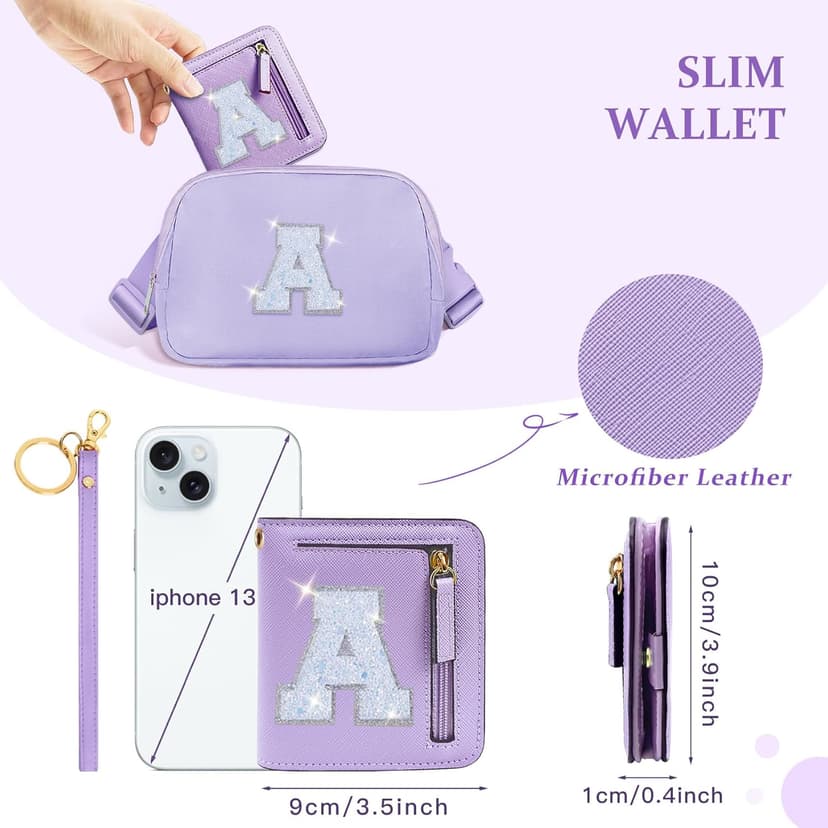 COSHAYSOO Initial RFID Wallet Small Teen Girl Gifts Trendy Stuff Boo Burr Basket Stuffers Birthday Gift Idea for Girls 6 7 8 9 10 11 12 13 14 Year Old Preppy Cute Girly Stuff Purple A