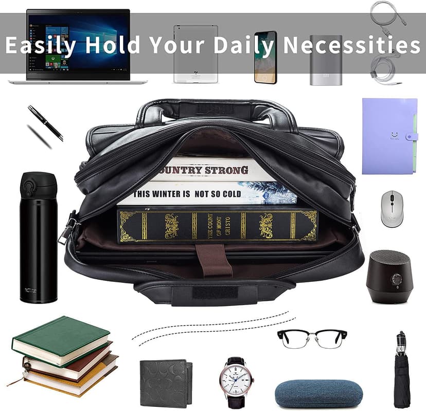 seyfocnia Men's Business Travel Briefcase Leather Handmade Messenger Bags Laptop Bag