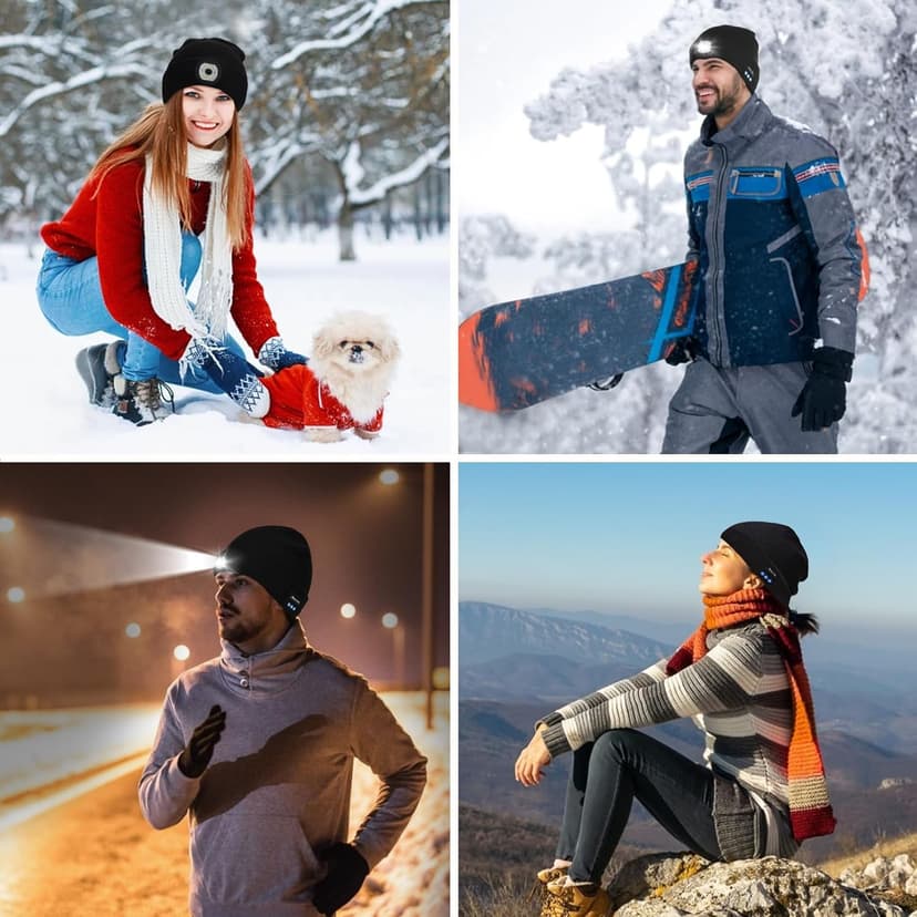 Stocking Stuffers Gifts for Men, LED Bluetooth Beanie Hat, Christmas Birthday Gifts for Men Dad Him Husband Grandpa, White Elephant Gifts for Adults, Camping Hiking Accessories Cool Gadgets