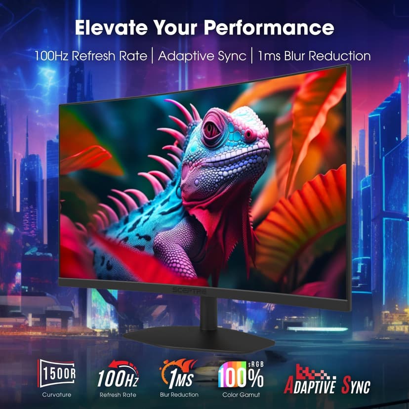 Sceptre Curved 27-inch Prime Gaming Monitor 1500R 100Hz HDMI X2 DisplayPort 1ms 100% sRGB, Build-in Speakers Machine Black 2025 (C275W-FW100T Series)
