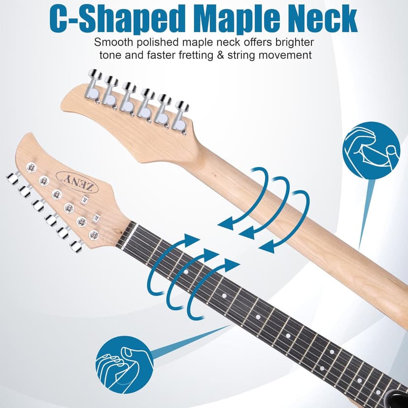 ZENY 39" Full Size Electric Guitar with Amp, Case and Accessories Pack Beginner Starter Package, Blue Ideal Christmas Thanksgiving Holiday Gift