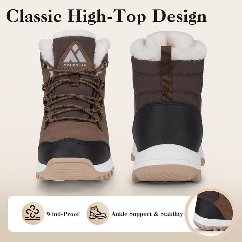 Mishansha Winter Boots for Women Water-Resistant Warm Snow Boots with Fur Lining Non Slip Sole for Outdoor Cold Weather Hiking Walking Trekking