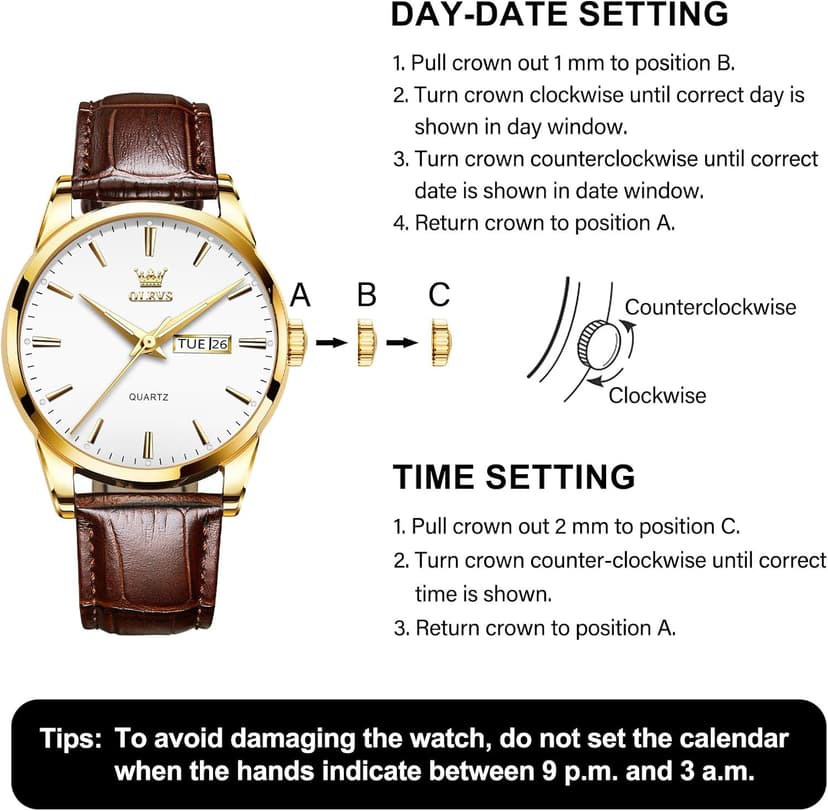 QBAIZI Men's Casual Leather Watch, Easy to Read Three-Hand Analog Stainless Steel Watches for Men, Minimalist Day Date Waterproof Luminous Mens Quartz Wristwatch