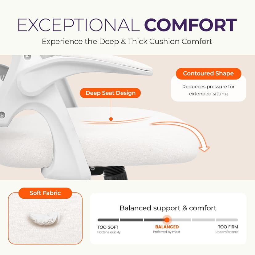 NEO CHAIR Office Desk Gaming Ergonomic Computer Chair with Lumbar Back Support Adjustable Height Swivel Rolling Wheels Flip-up Arms Mesh Chair for Home Vanity (Ivory)