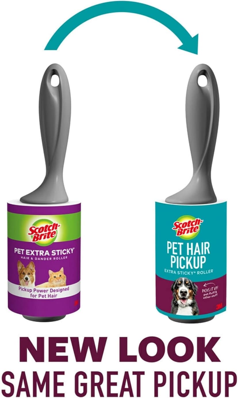 Scotch-Brite Pet Hair Pickup Extra Sticky Lint Roller, Designed for Removing Fur + Fluff on Couches, Clothes, Dog and Cat Beds, & More, 1 Pack, 95 Easy-Tear Adhesive Sheets Total