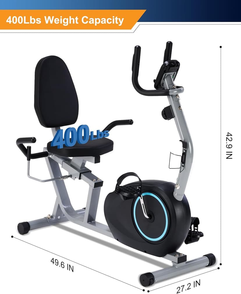 Recumbent Exercise Bike for Seniors - 400LB Weight Capacity Recumbent Bikes with Comfortable Seat, Pulse Sensor, 16-level Resistance, LCD Monitor