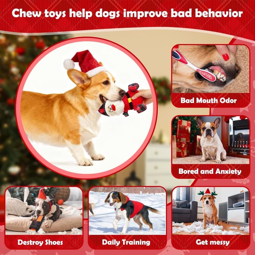 SZEE Dog Christmas Toys for Medium & Big Pets [3 Pack], Premium Dog Gifts, Christmas Doggy Plush Squeaky Chew Toys - Santa, Reindeer, Snowman B0DCMH5GY4
